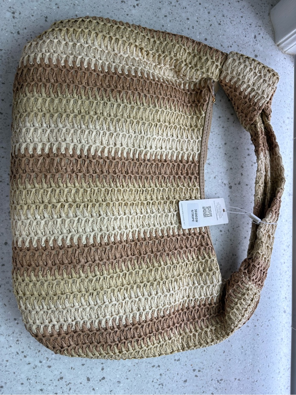 NWT Urban Expressions Woven Neutral Stripe Hobo Shoulder Bag - Picture 5 of 11